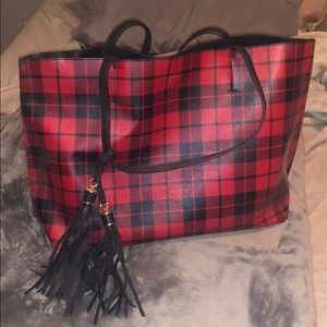 Large plaid tote